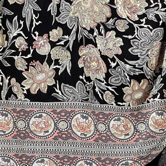 Lucky Brand Womens Size L Black Floral Print Viscose Boho Top - Picture 2 of 9